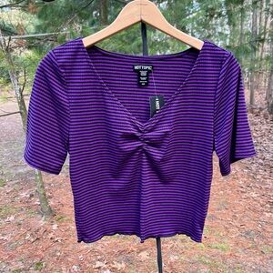 2019 NWT Hot Topic Purple Striped Crop Top Lettuce Hem Alt Goth Scene Queen Emo
